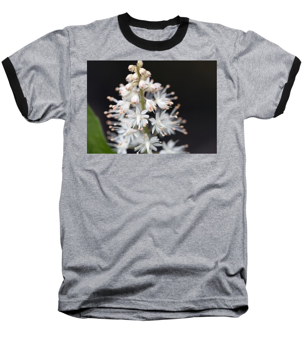 Heart Leaf Baseball T-Shirt featuring the photograph Foam Flower by Melinda Fawver