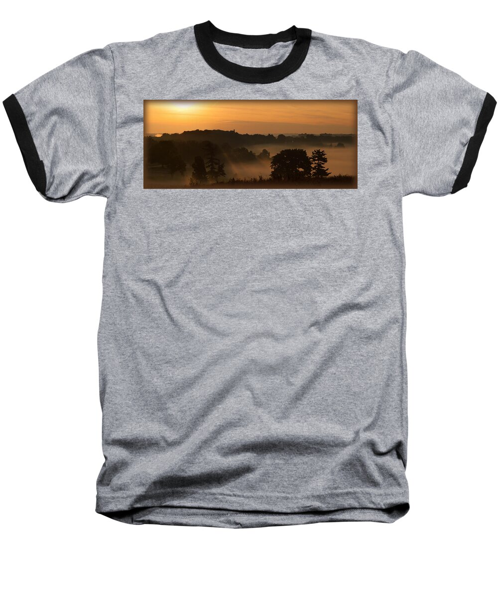 Valley Forge Baseball T-Shirt featuring the photograph Foggy morning at Valley Forge by Michael Porchik