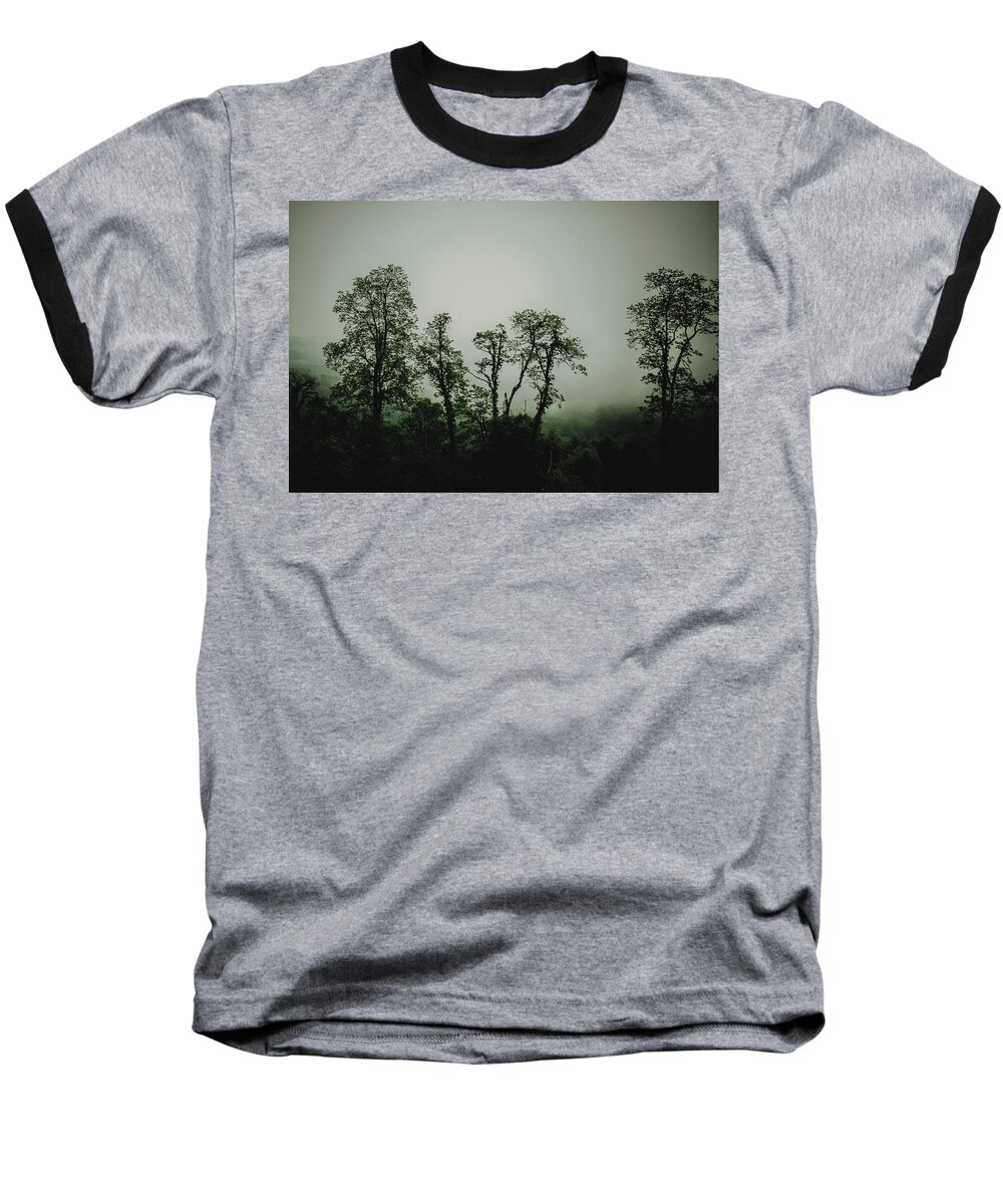 Blue Ridge Parkway Baseball T-Shirt featuring the photograph Foggy Mountain Morning at the Meadows of Dan by John Haldane