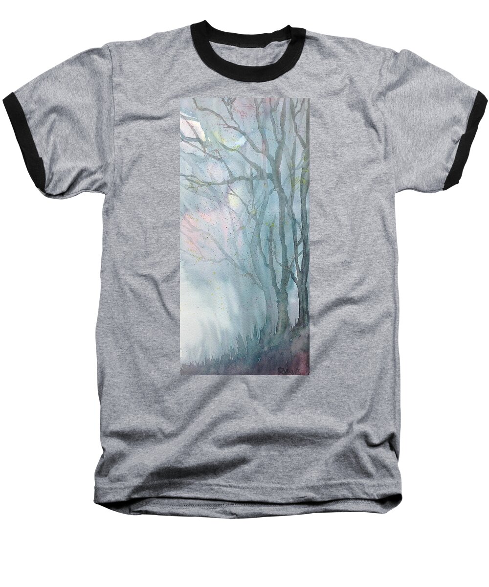 Fog Baseball T-Shirt featuring the painting Foggy Trees by Rebecca Davis