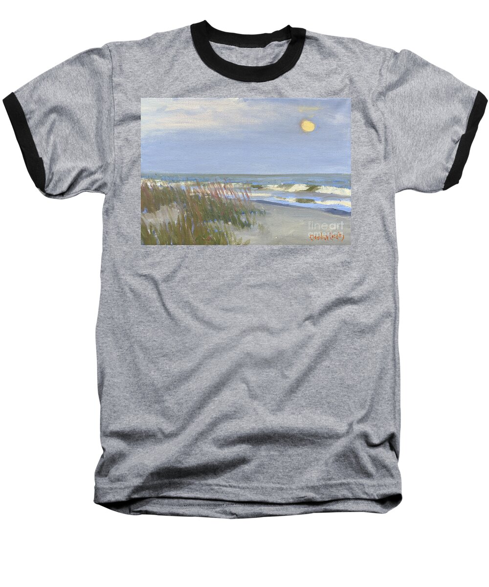 Dune Baseball T-Shirt featuring the painting Folly Field Moonrise by Candace Lovely