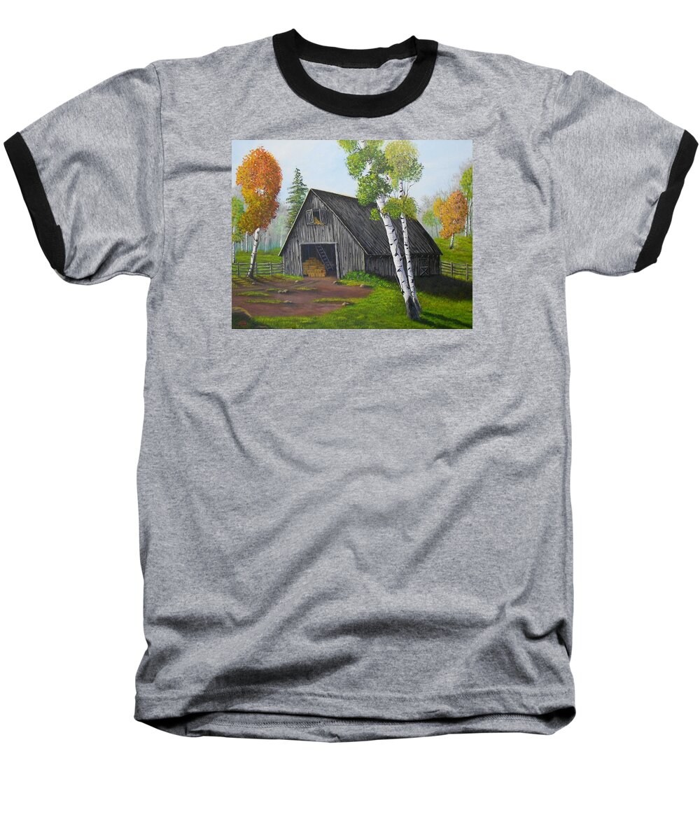 Barn Baseball T-Shirt featuring the painting Forest Barn by Sheri Keith
