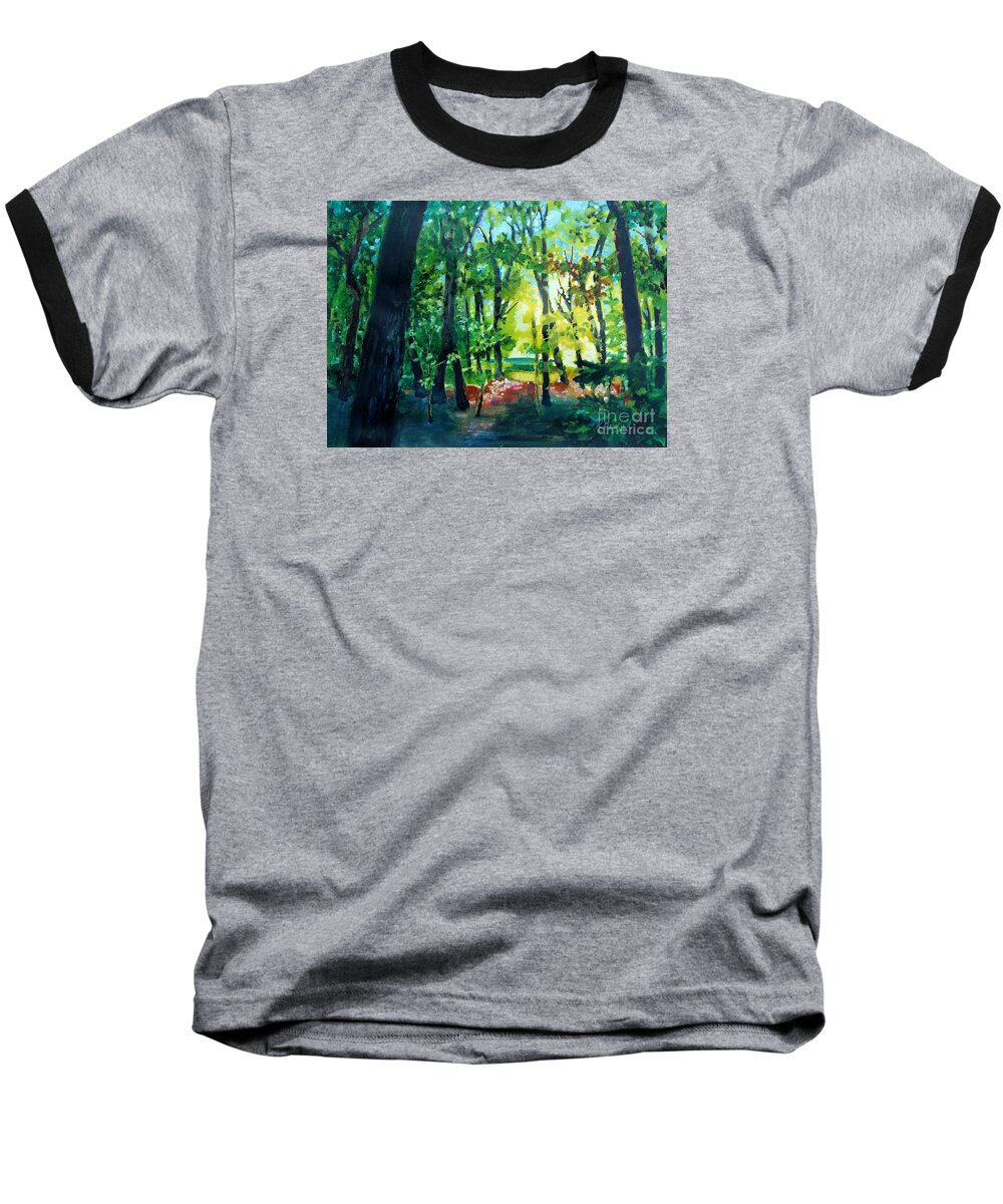 Painting Baseball T-Shirt featuring the painting Forest Scene 1 by Kathy Braud