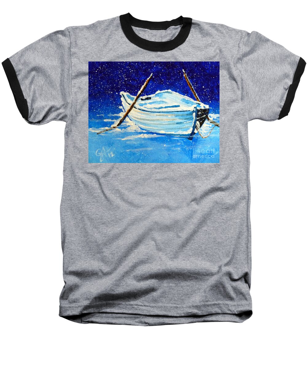Row Baseball T-Shirt featuring the painting Forgotten Rowboat by Jackie Carpenter