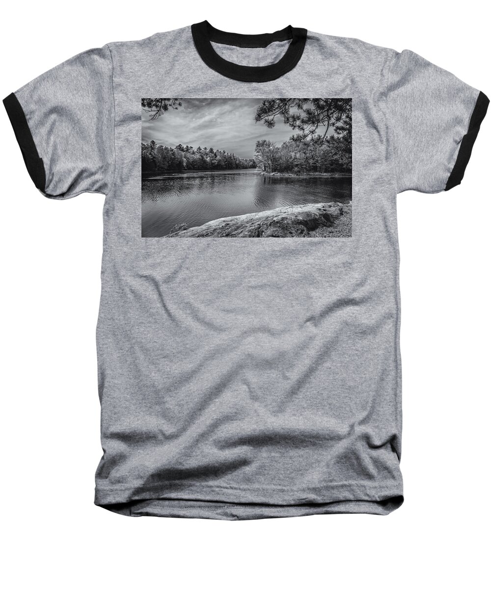 2013 Baseball T-Shirt featuring the photograph Fork In River BW by Mark Myhaver