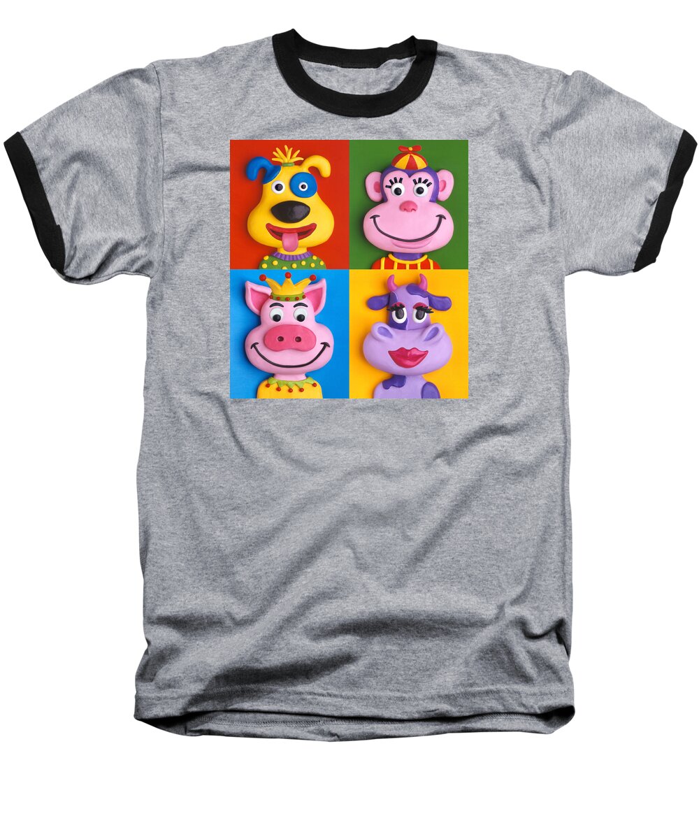 Animal Baseball T-Shirt featuring the painting Four Animal Faces by Amy Vangsgard