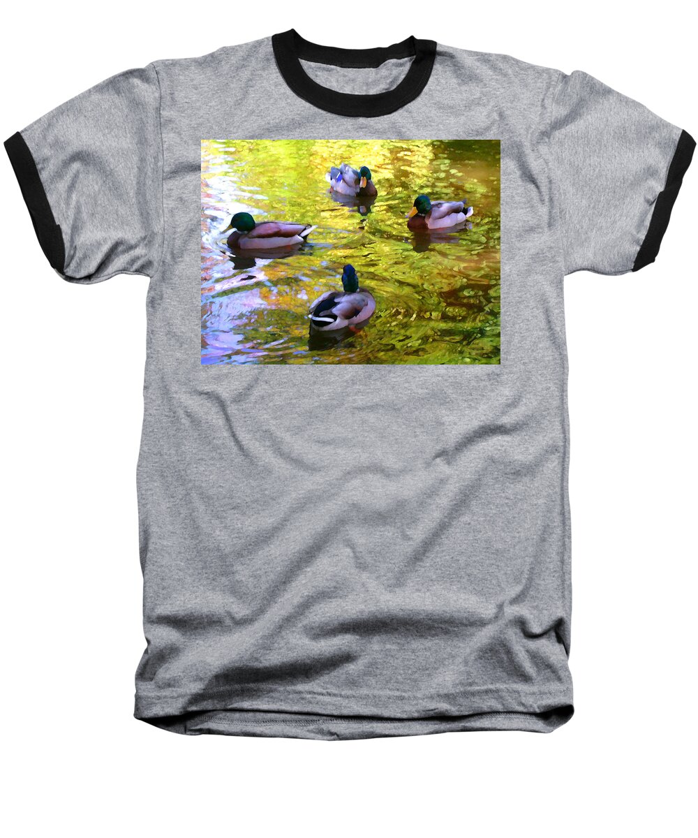 Landscape Baseball T-Shirt featuring the painting Four Ducks on Pond by Amy Vangsgard