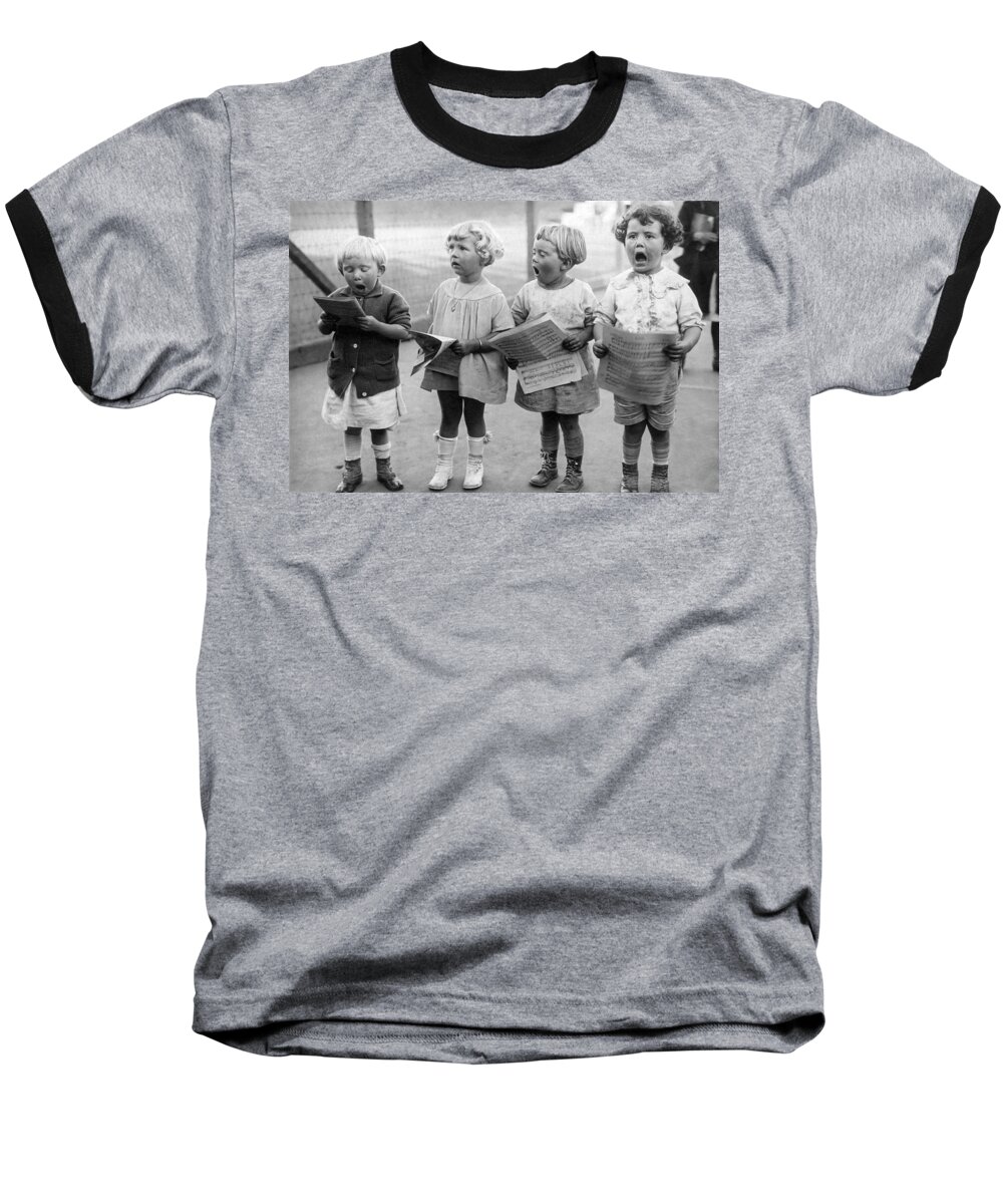 1917 Baseball T-Shirt featuring the photograph Four Young Children Singing by Underwood Archives