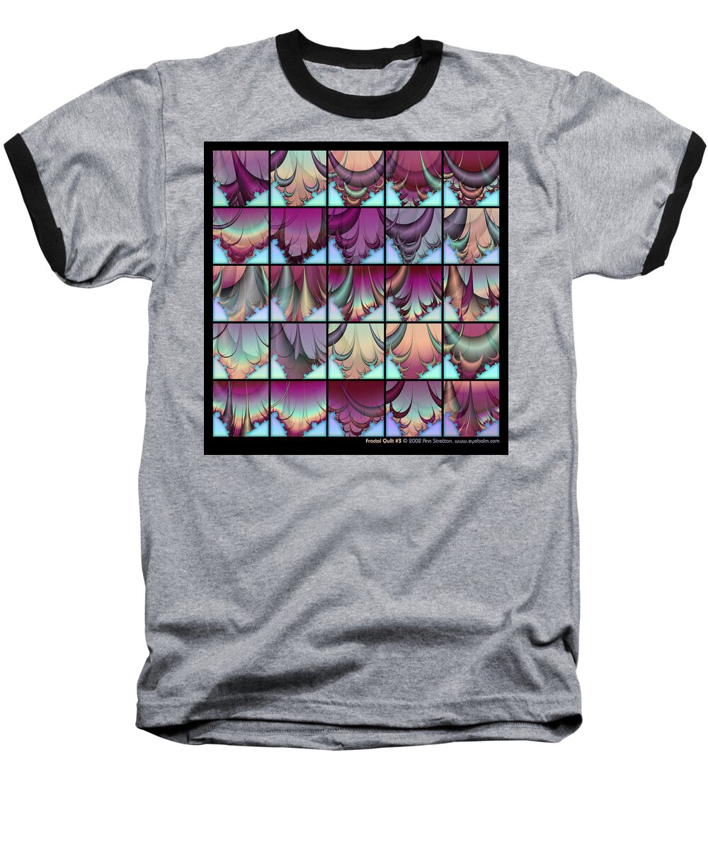 Blue Baseball T-Shirt featuring the digital art Fractal Quilt 3 by Ann Stretton