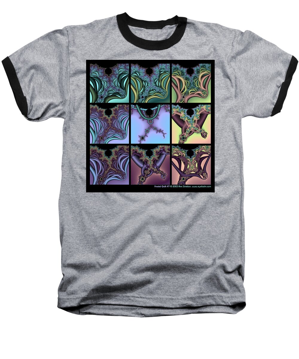 Blue Baseball T-Shirt featuring the digital art Fractal Quilt 7 by Ann Stretton