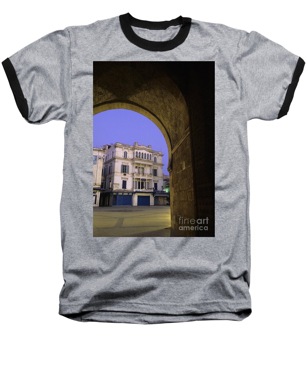 Street Scene Baseball T-Shirt featuring the photograph French Gate Tunis Tunisia by Ryan Fox