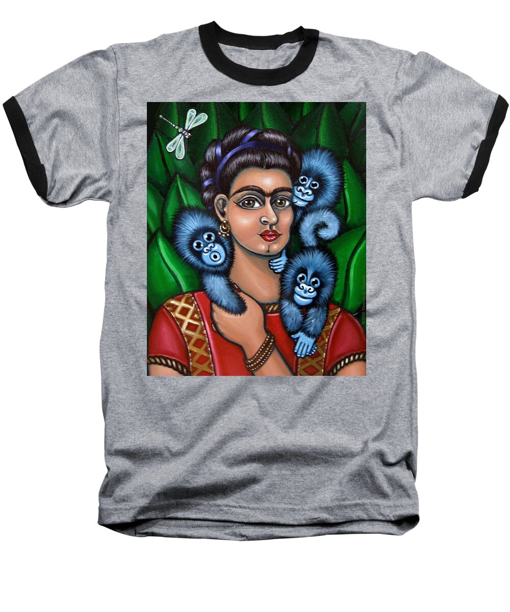 Folk Art Baseball T-Shirt featuring the painting Fridas Triplets by Victoria De Almeida