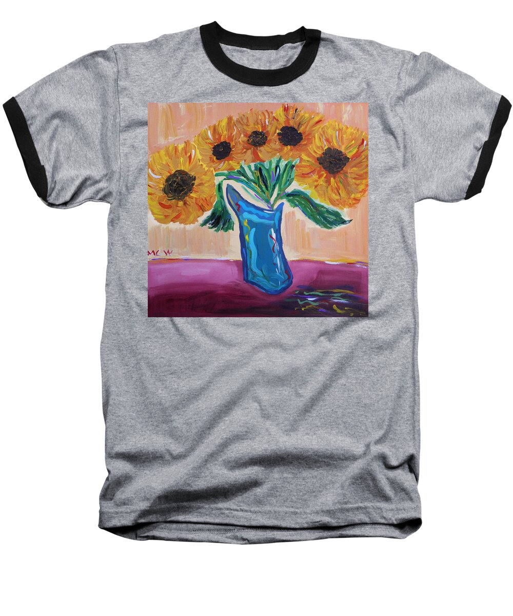 Sunflowers Baseball T-Shirt featuring the painting From a Fair and Sunny Field by Mary Carol Williams