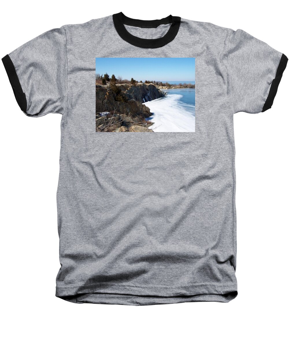 Halibut State Park Baseball T-Shirt featuring the photograph Frozen Quarry by Catherine Gagne