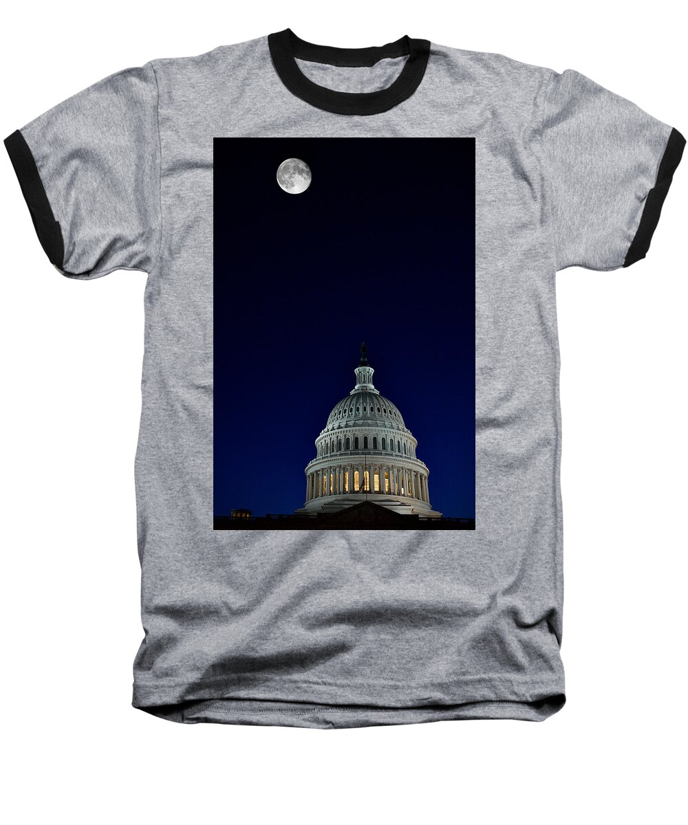 Lawrence Baseball T-Shirt featuring the photograph Full Moon Over US Capitol by Lawrence Boothby