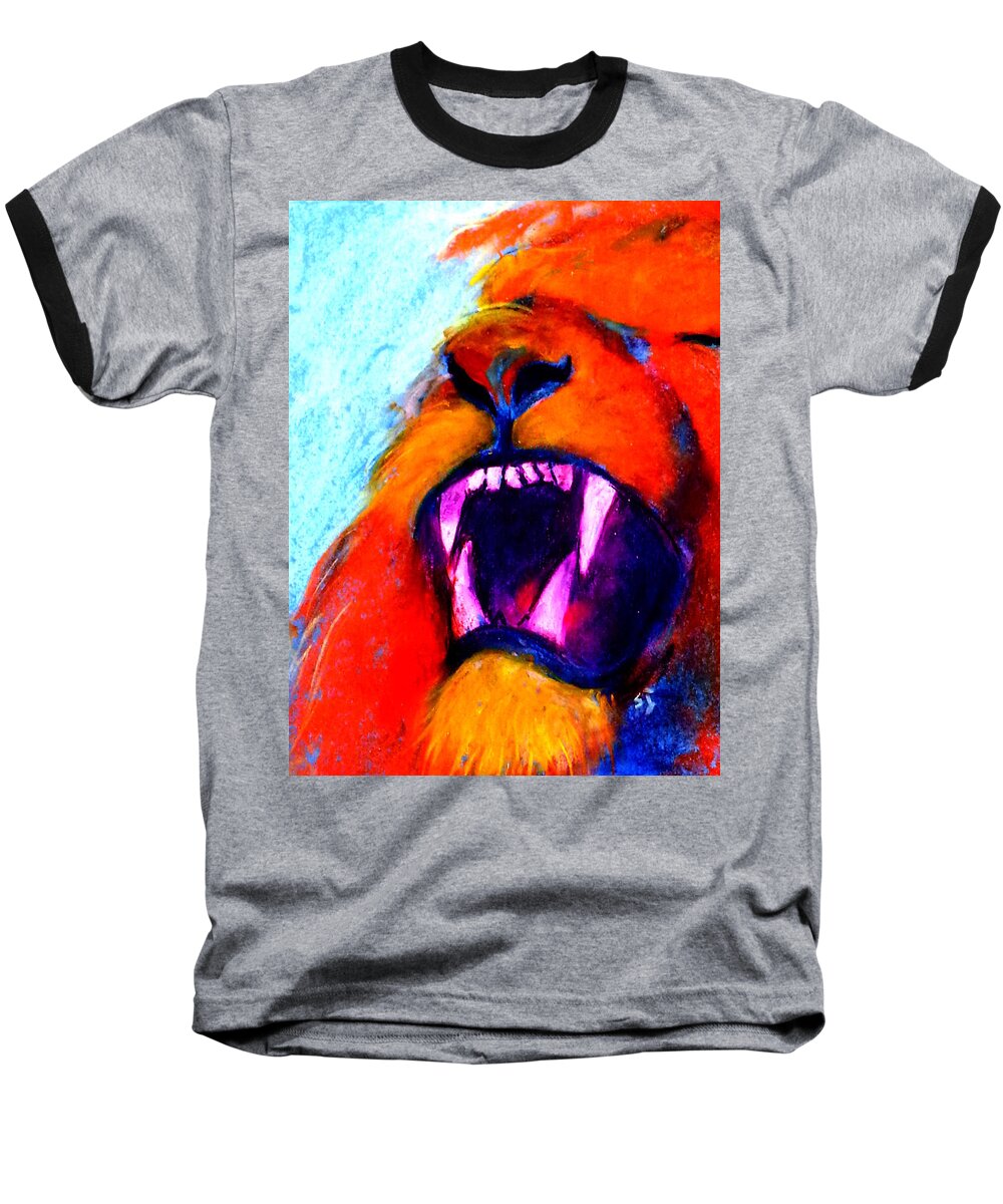 Animals Baseball T-Shirt featuring the painting Funky Lion Roaring Jungle King by Sue Jacobi