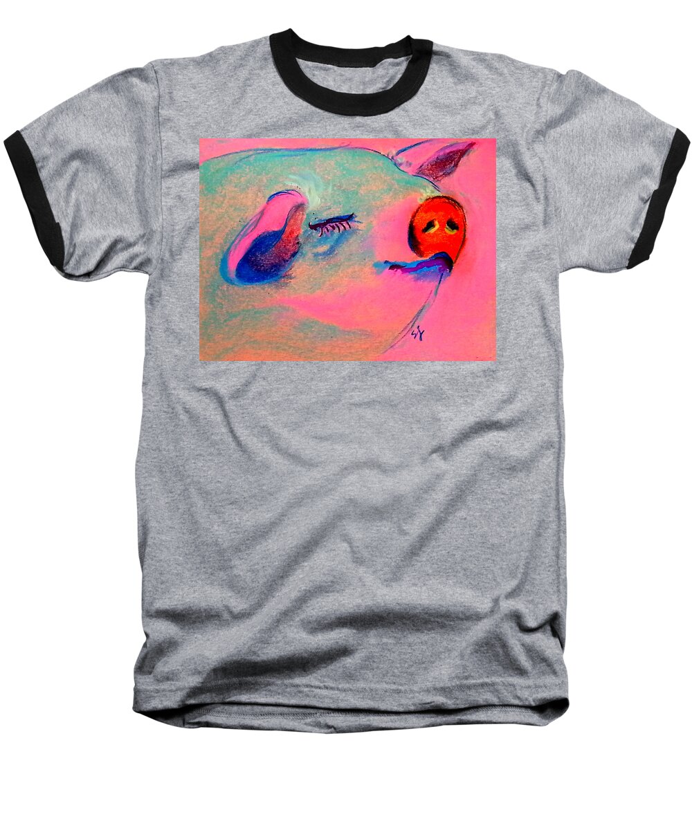 Animals Baseball T-Shirt featuring the painting Funky Piggy Pink by Sue Jacobi