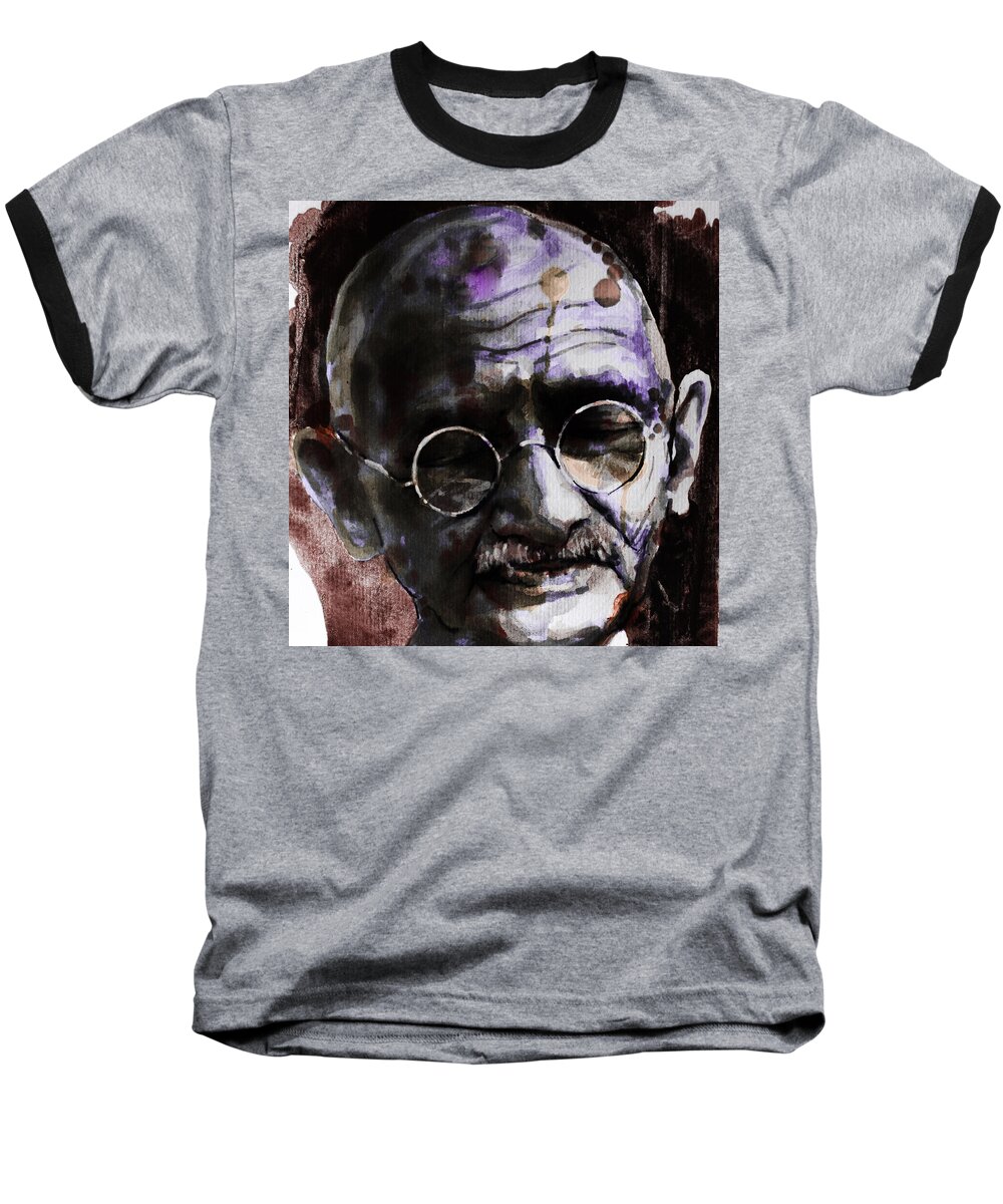Gandhi Baseball T-Shirt featuring the painting Gandhi by Laur Iduc