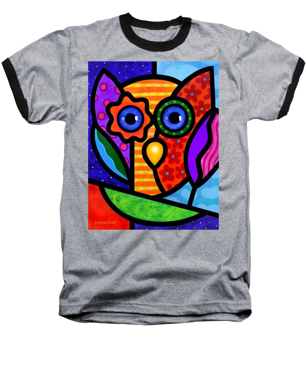 Owl Baseball T-Shirt featuring the painting Garden Owl by Steven Scott