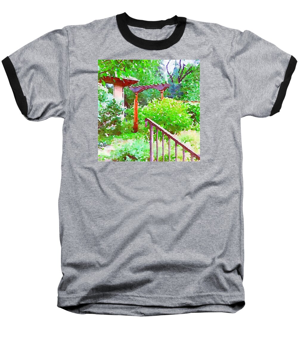 Garden Path With Arbor Baseball T-Shirt featuring the photograph Garden Path with Arbor by Anna Porter