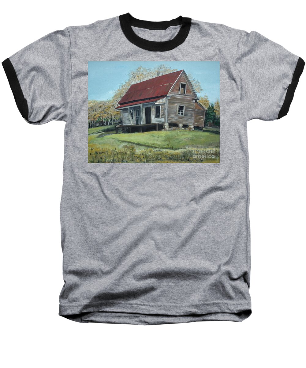 Gates Chapel Baseball T-Shirt featuring the painting Gates Chapel - Ellijay GA - Old Homestead by Jan Dappen