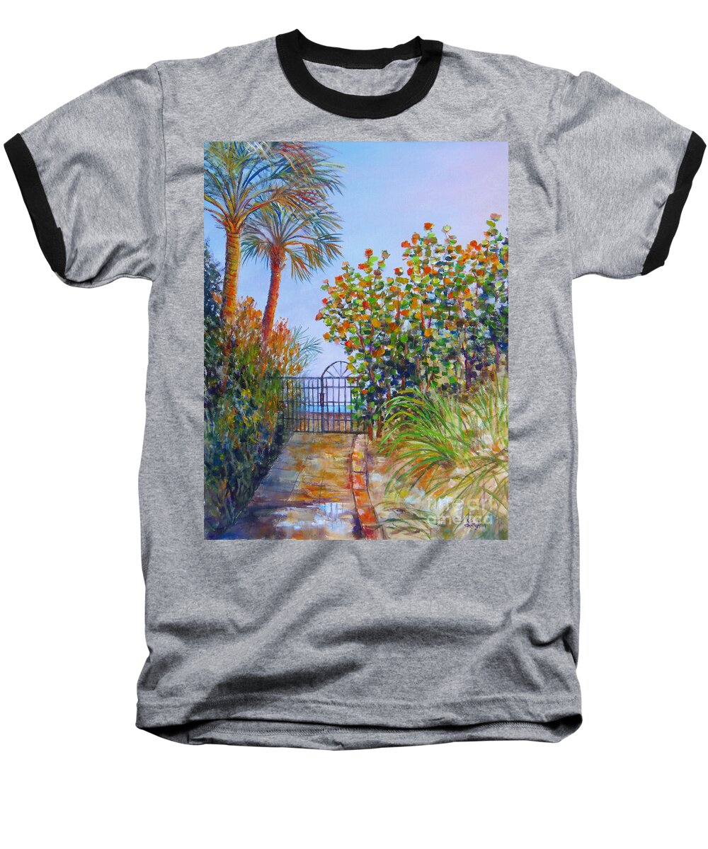  Crescent Beach Baseball T-Shirt featuring the painting Gateway to Paradise by Lou Ann Bagnall