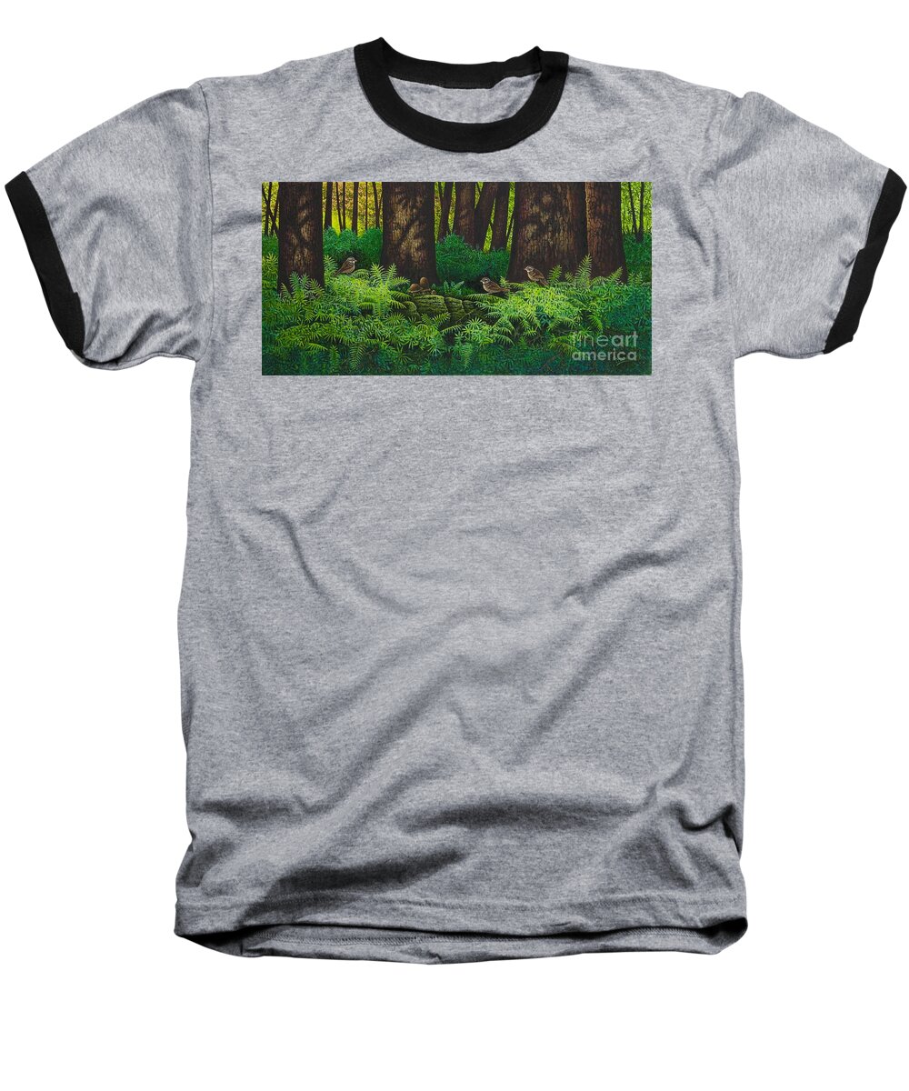 Sparrows Baseball T-Shirt featuring the painting Gathering Among the Ferns by Michael Frank