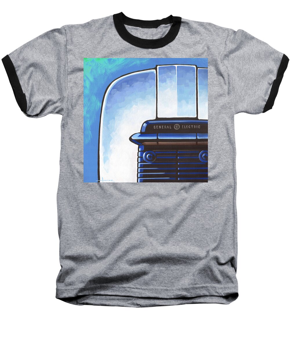 Mid Century Baseball T-Shirt featuring the painting General Electric Toaster - blue by Larry Hunter