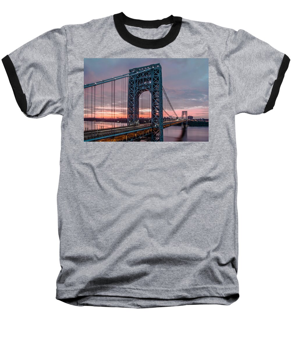 Park Baseball T-Shirt featuring the photograph George Washington Bridge at twilight by Eduard Moldoveanu