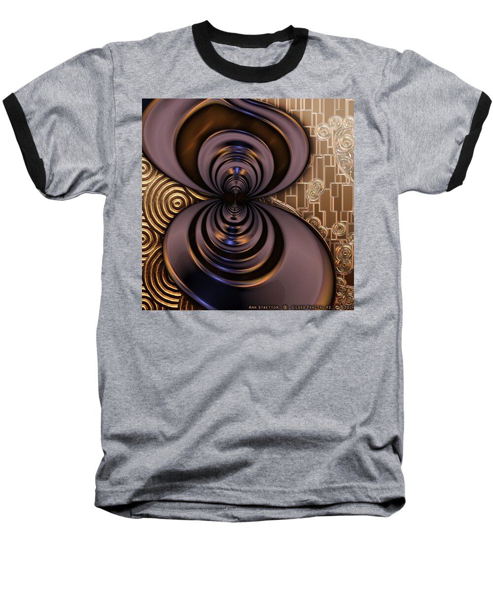 Brown Baseball T-Shirt featuring the digital art Gilded Fractal 2 by Ann Stretton