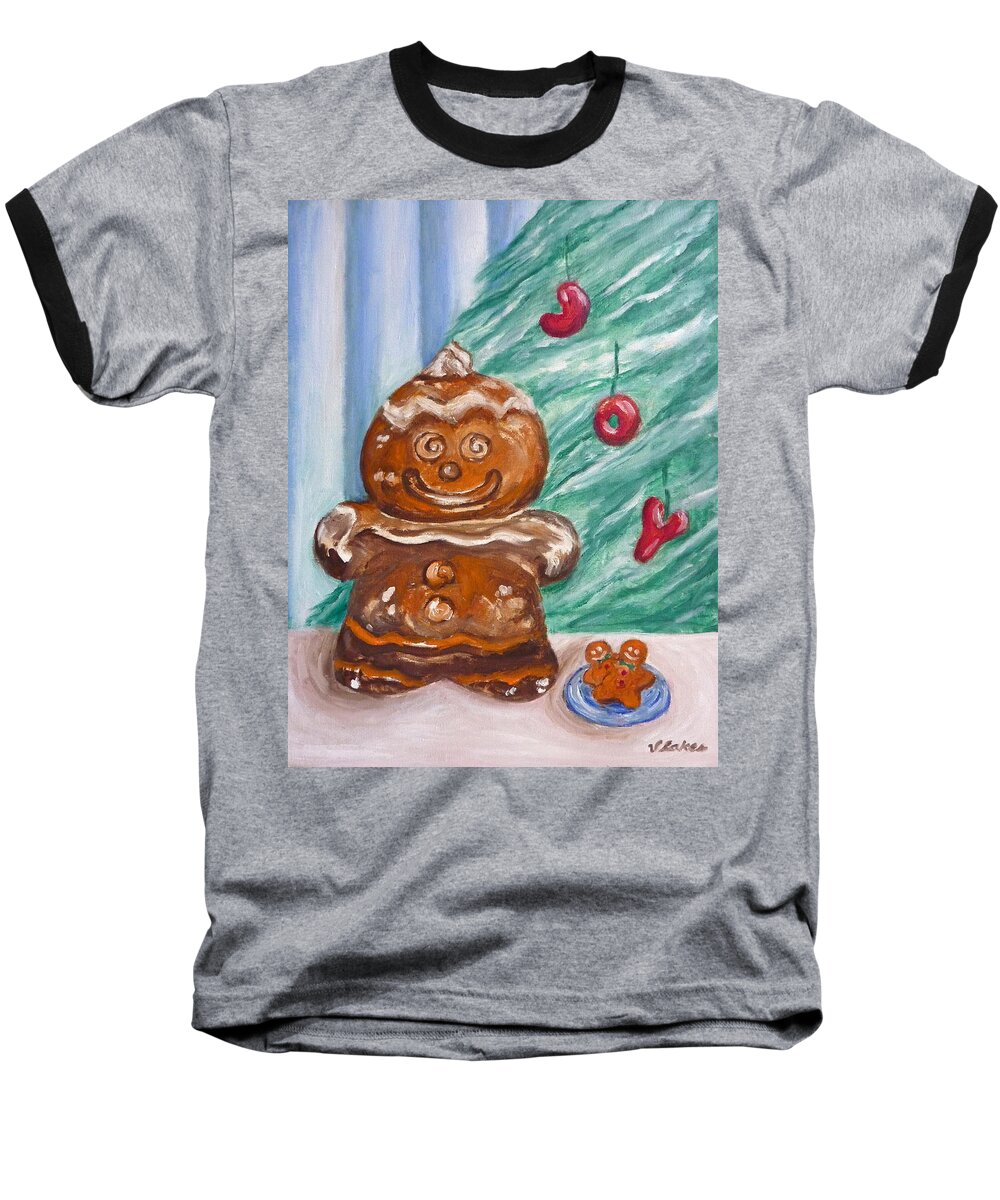Christmas Baseball T-Shirt featuring the painting Gingerbread Cookies by Victoria Lakes