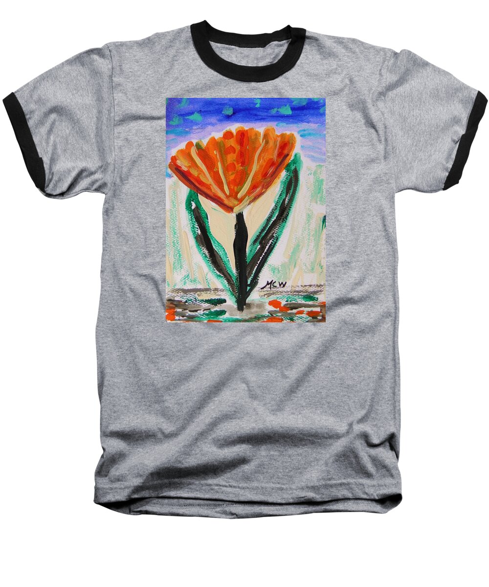 Girl Baseball T-Shirt featuring the painting Girl-Flowers from the Flower Patch by Mary Carol Williams