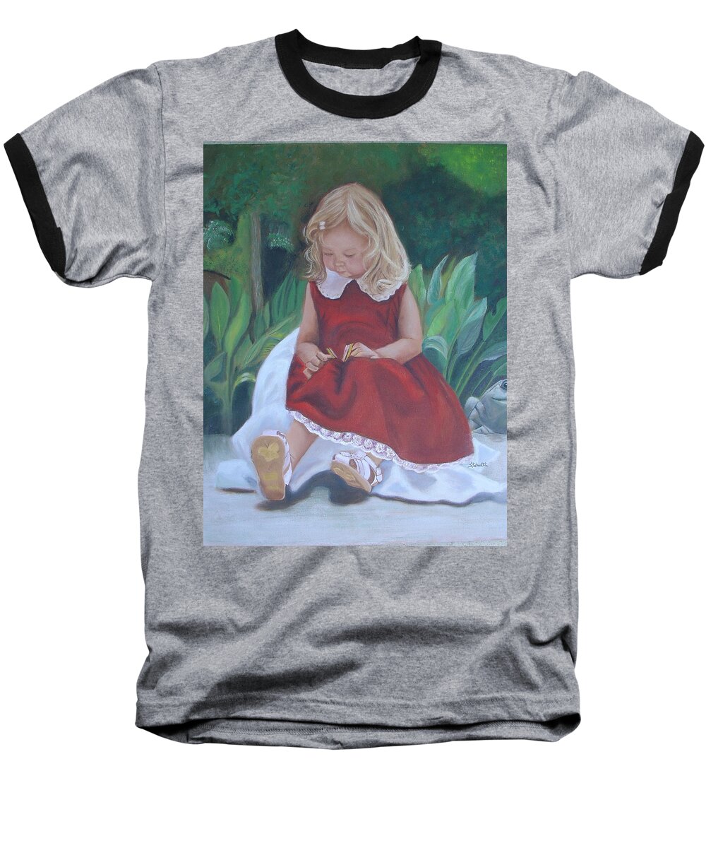 Portrait Baseball T-Shirt featuring the painting Girl in the Garden by Sharon Schultz