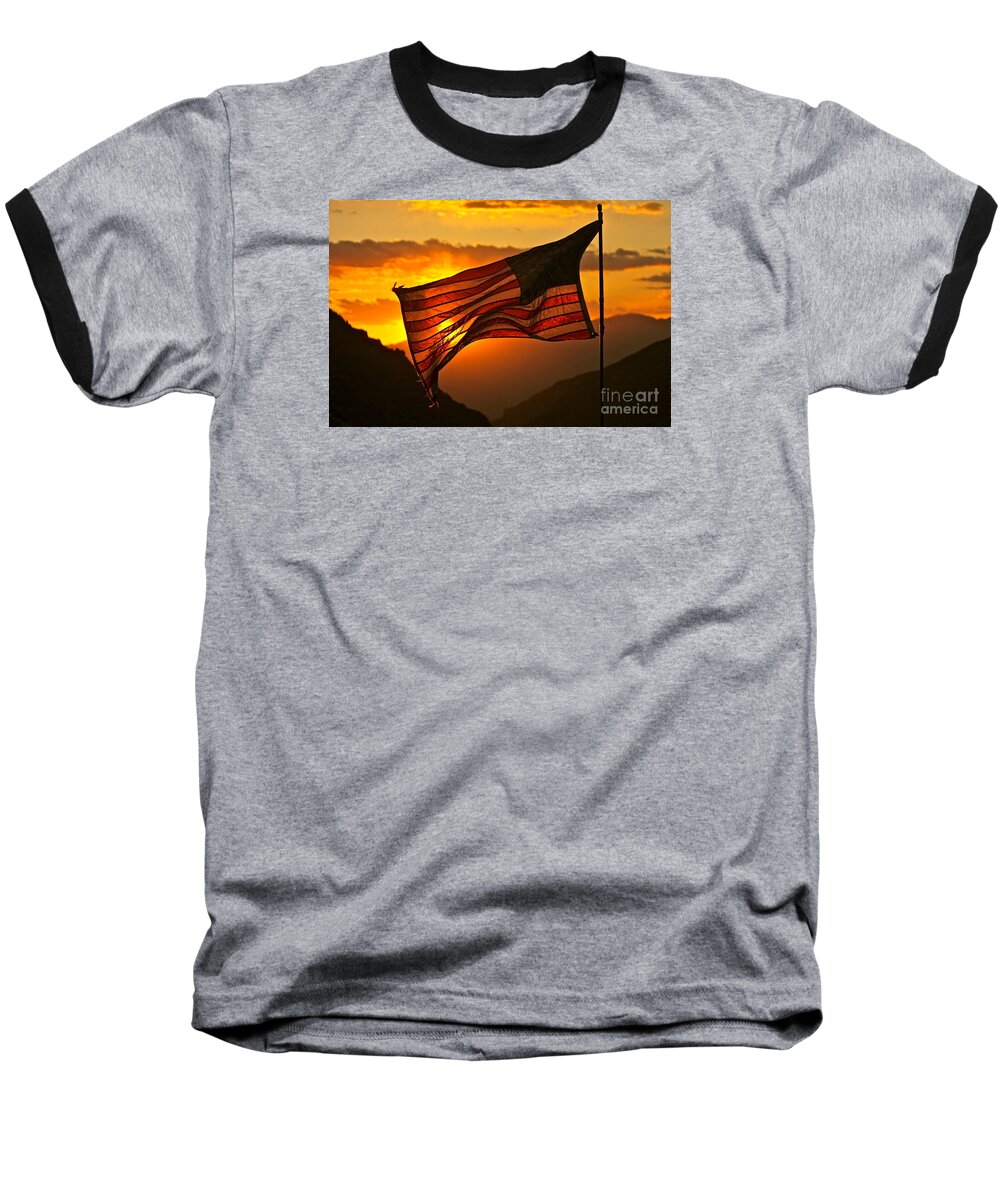 American Flag Baseball T-Shirt featuring the photograph Glory at Sunset by Michael Cinnamond