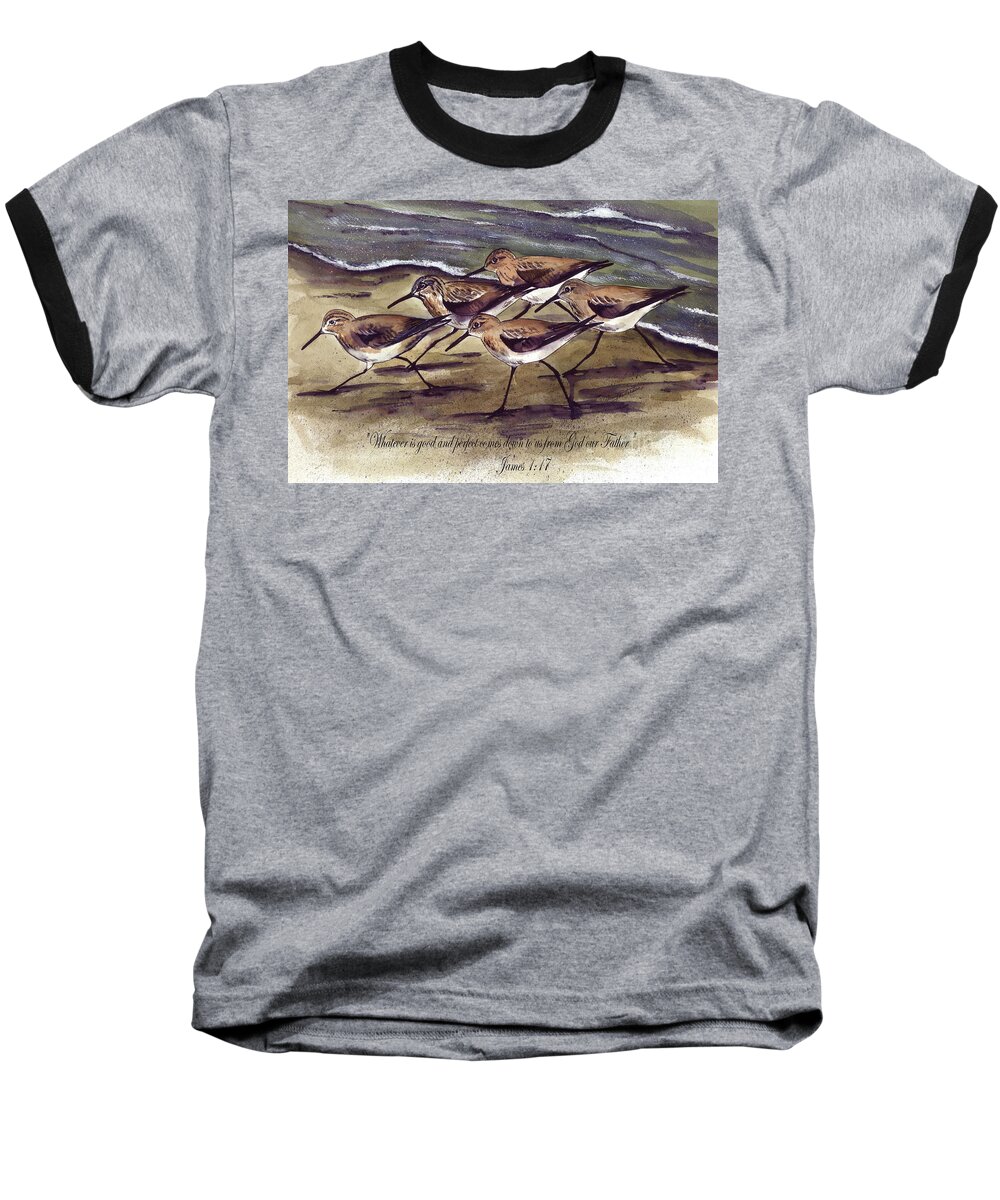 Sandpipers Baseball T-Shirt featuring the painting God's Creation by Nancy Patterson