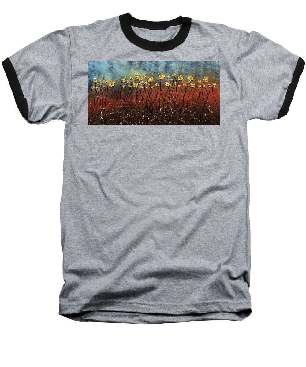 Abstract Art Baseball T-Shirt featuring the painting Golden Flowers by Carmen Guedez