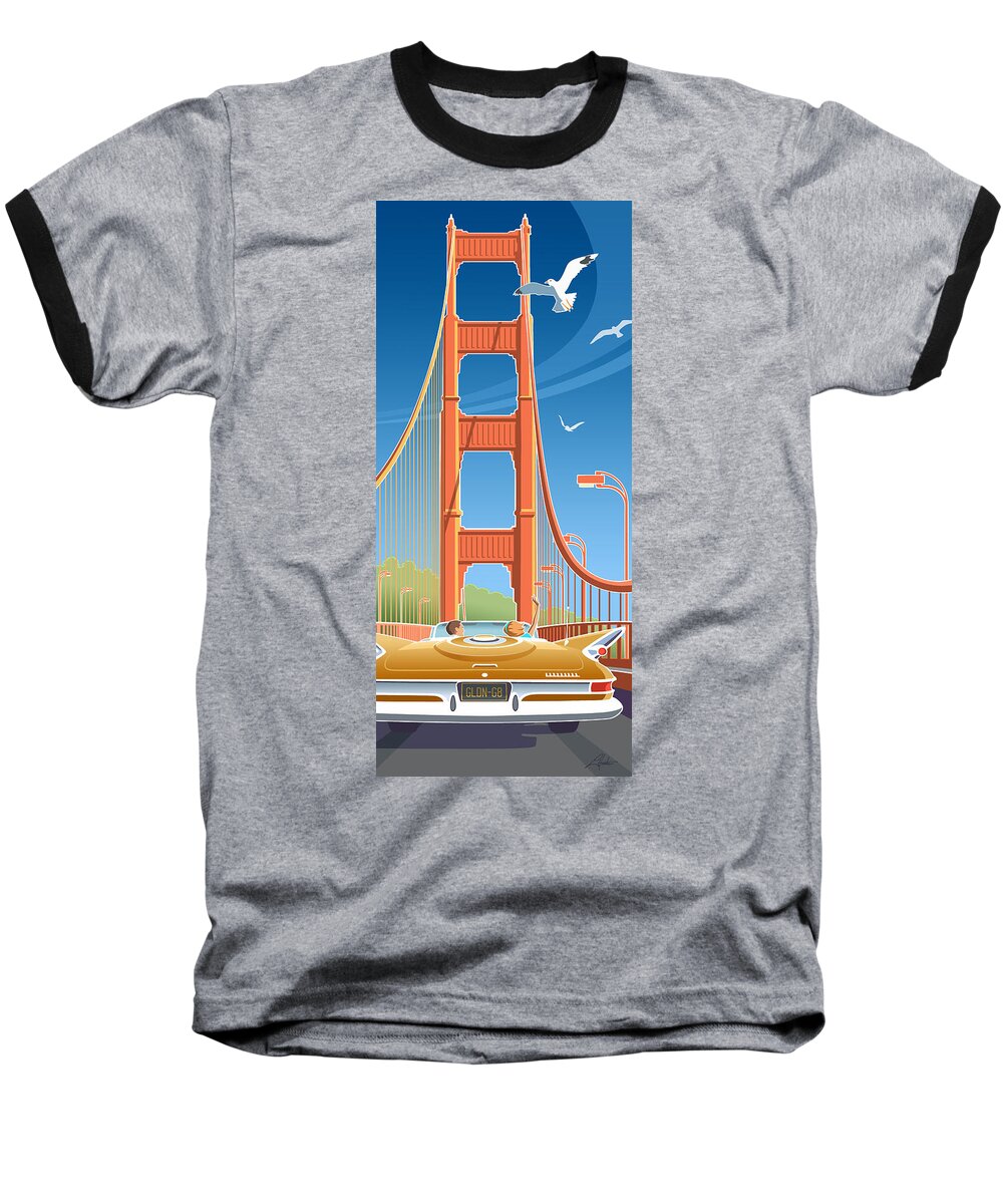 Mid Century Modern Baseball T-Shirt featuring the digital art Golden Gate by Larry Hunter