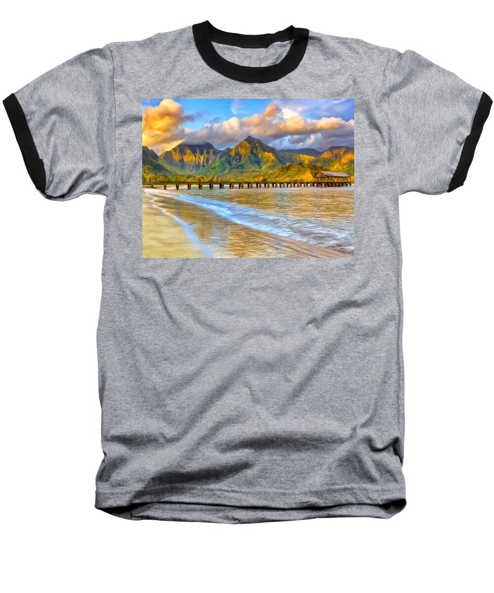 Morning Baseball T-Shirt featuring the painting Golden Hanalei Morning by Dominic Piperata