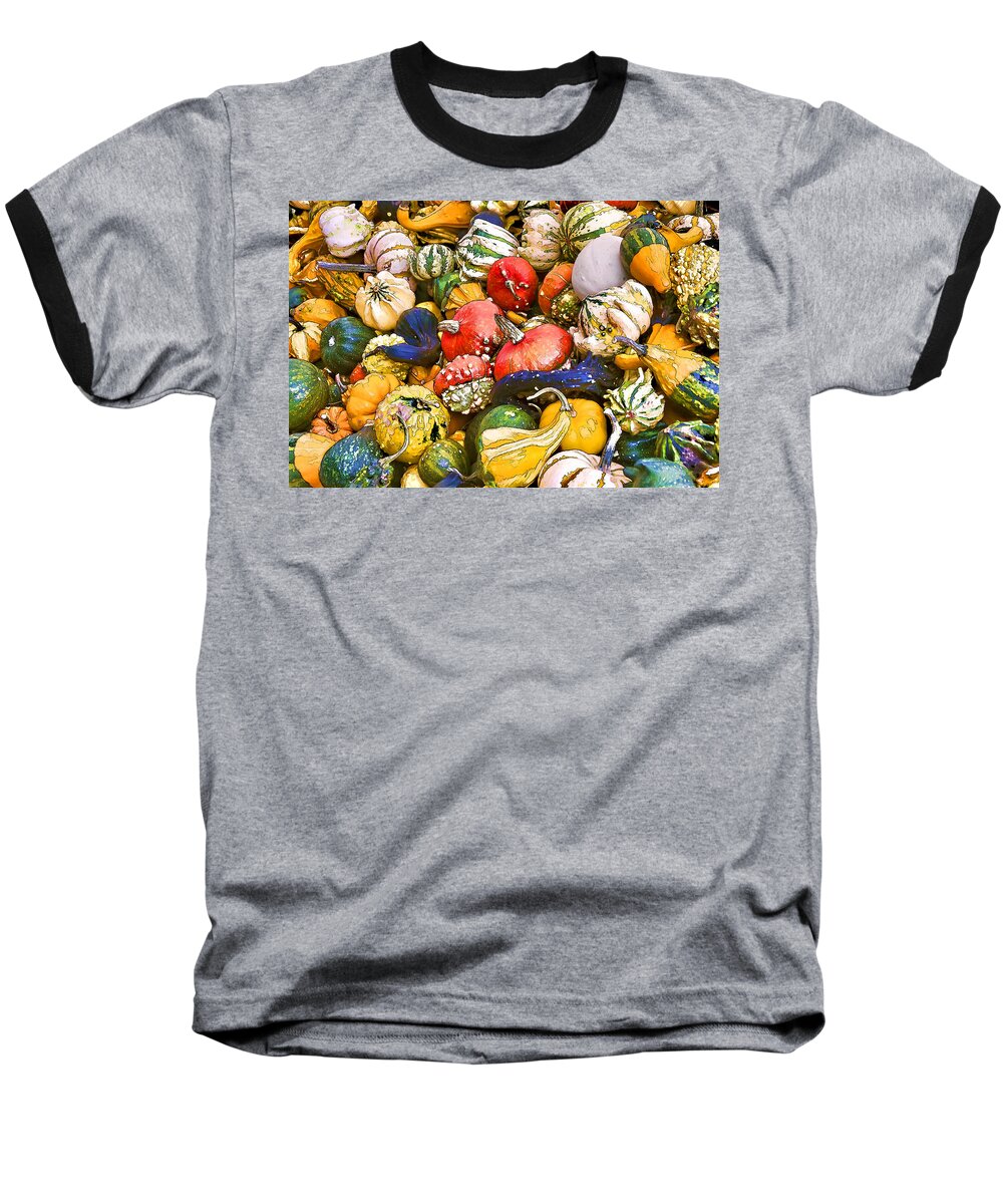 Gourds Baseball T-Shirt featuring the photograph Gourds and Pumpkins at the Farmers Market by Peggy Collins