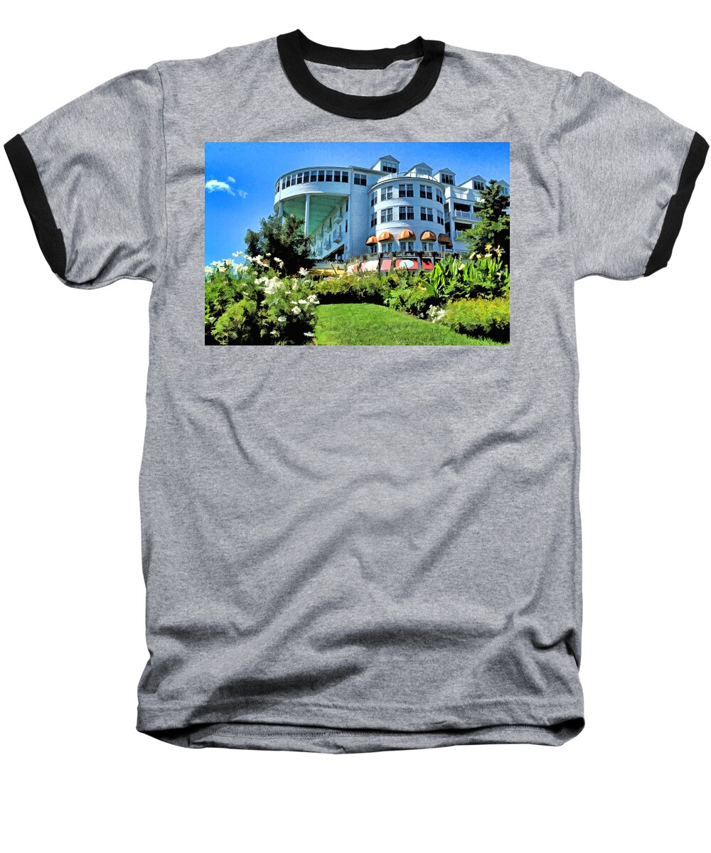 Mackinac Island Baseball T-Shirt featuring the photograph Grand Hotel - Image 002 by Mark Madere