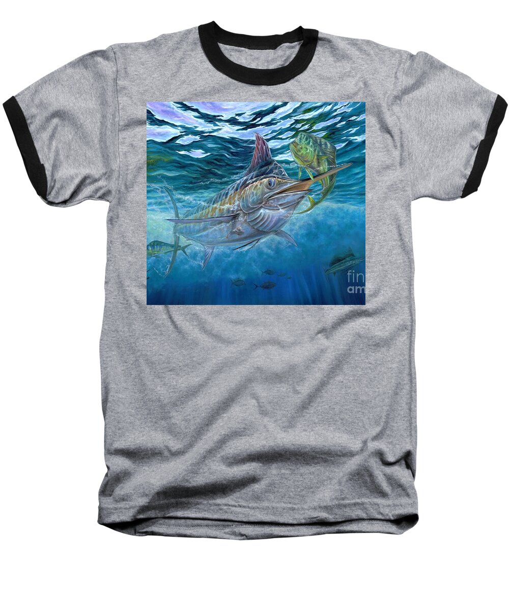 Blue Marlin Baseball T-Shirt featuring the painting Great Blue And Mahi Mahi Underwater by Terry Fox