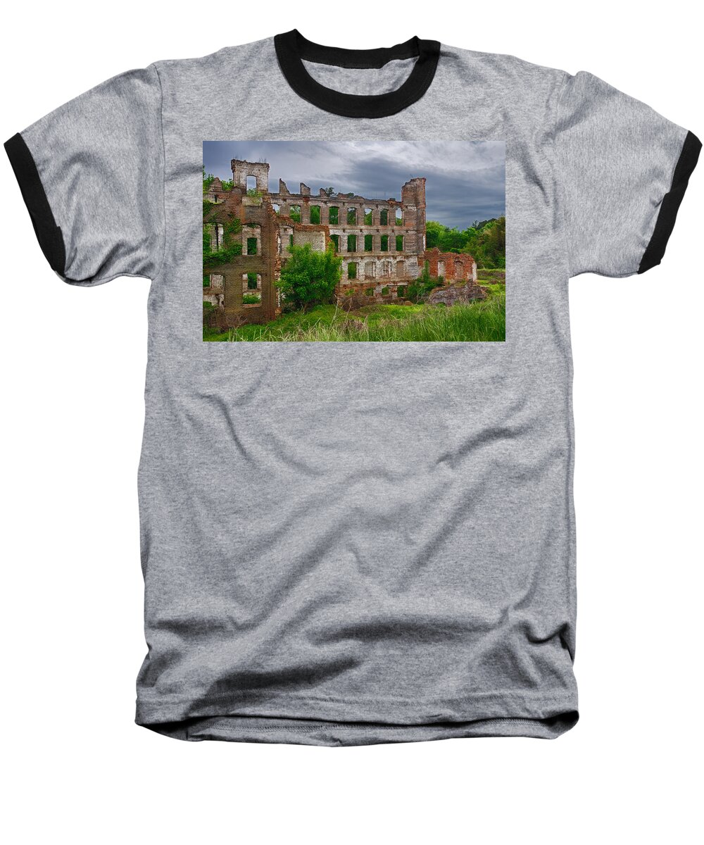 Great Falls Mill Ruins Baseball T-Shirt featuring the photograph Great Falls Mill Ruins by Priscilla Burgers
