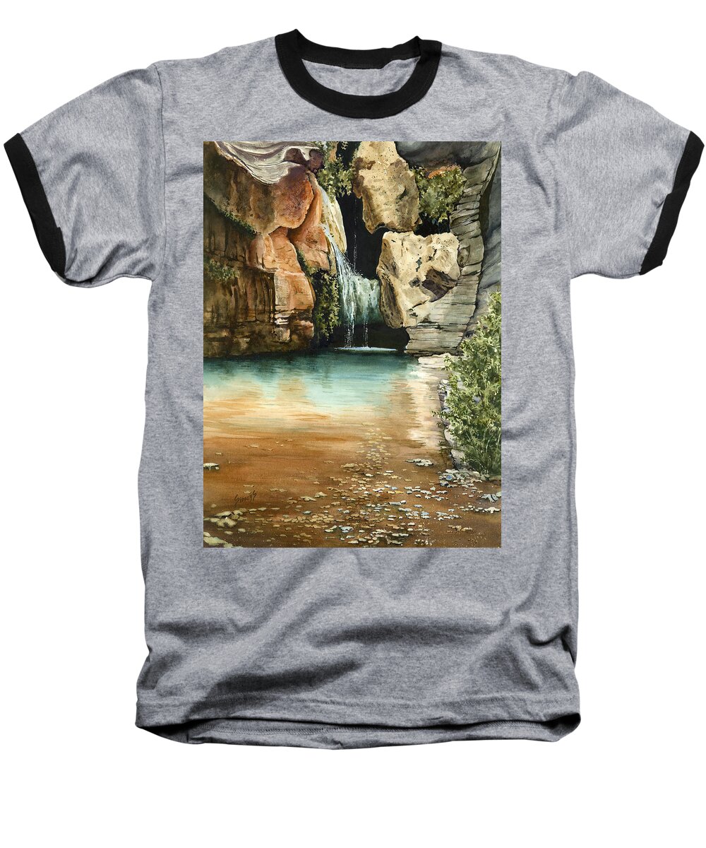 Waterfall Baseball T-Shirt featuring the painting Green Falls II by Sam Sidders