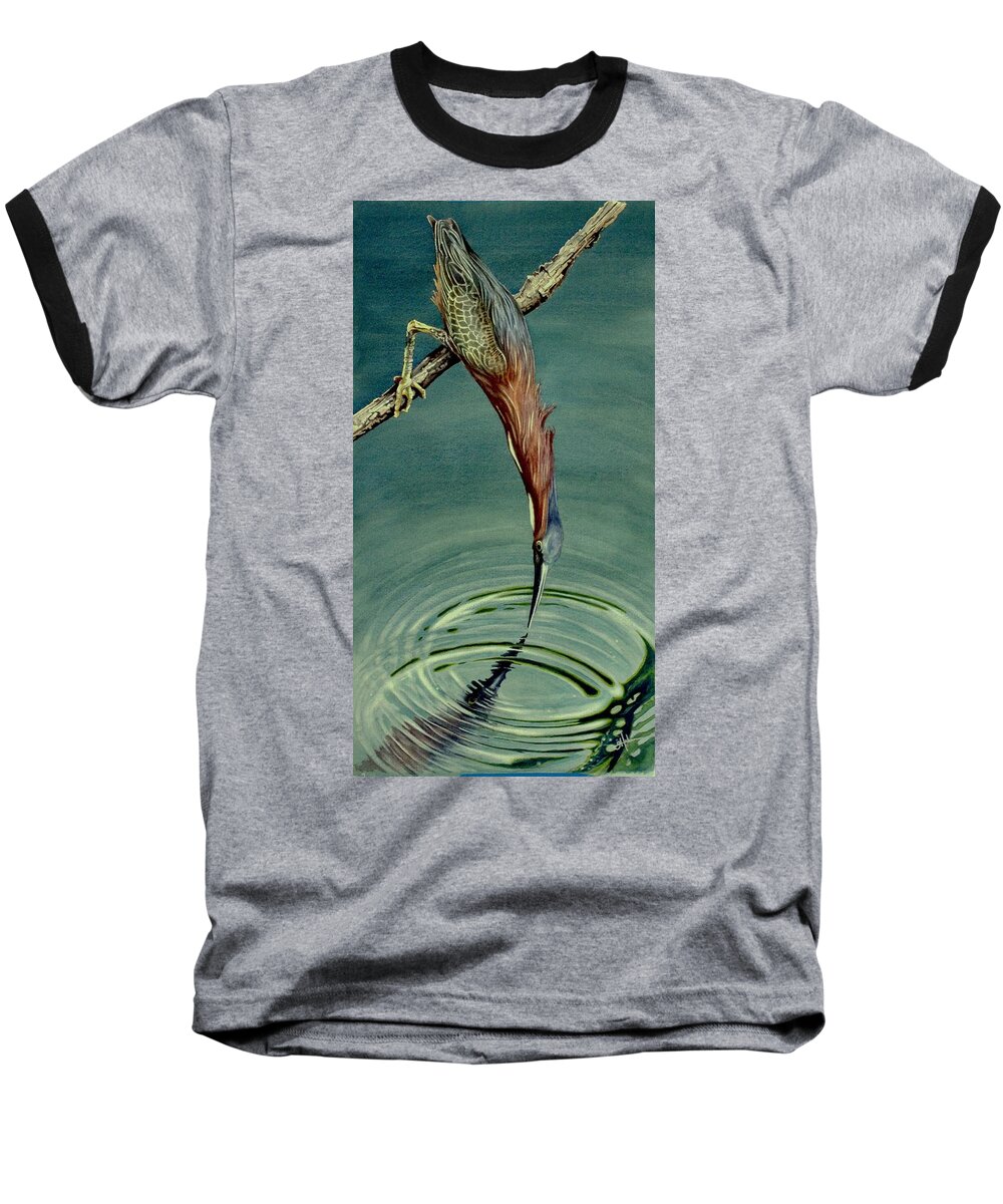 Green Hereon Baseball T-Shirt featuring the painting Green Heron by Greg and Linda Halom