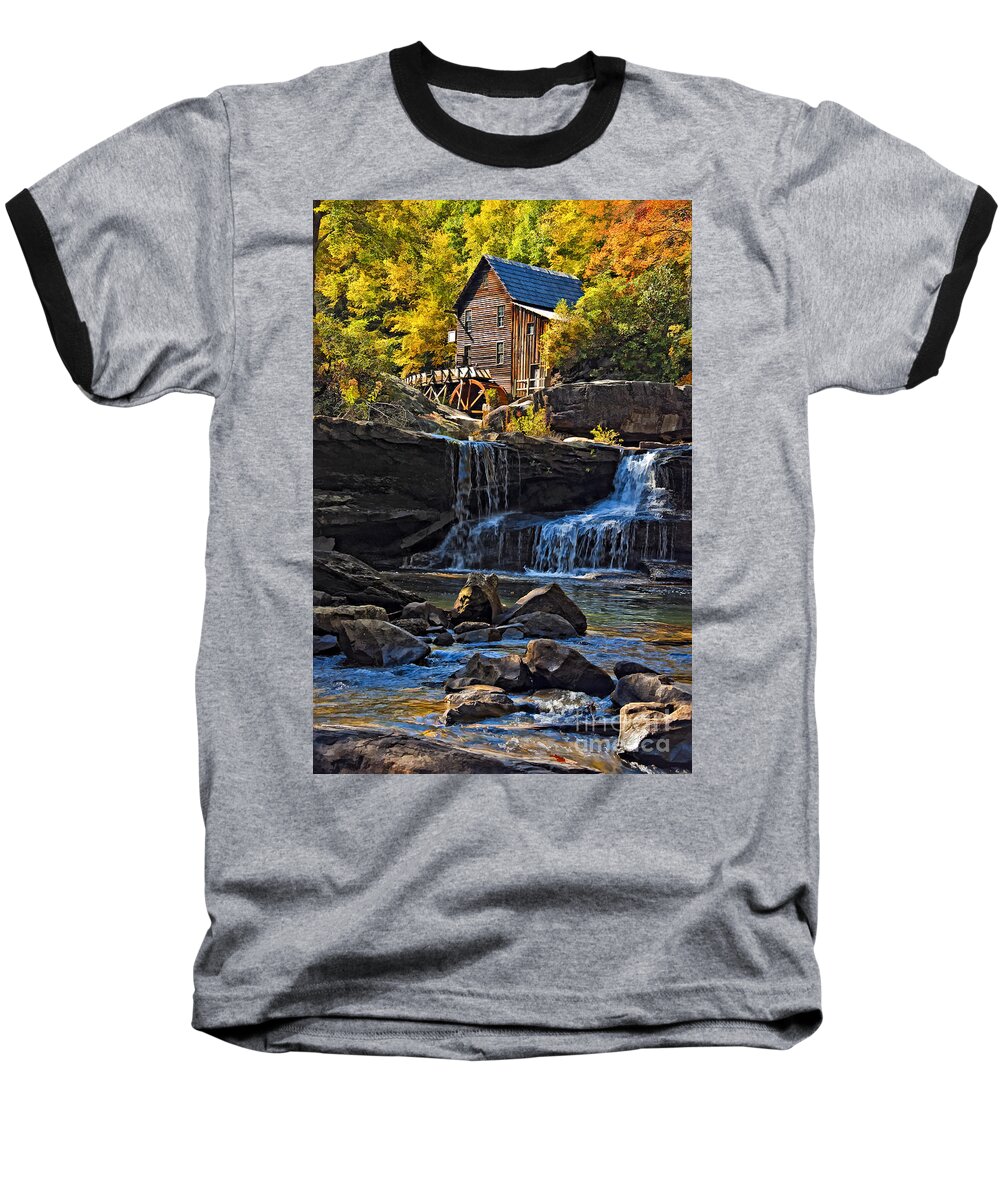 Gristmill Baseball T-Shirt featuring the photograph Grist Mill in Babcock State Park West Virginia by Kathleen K Parker