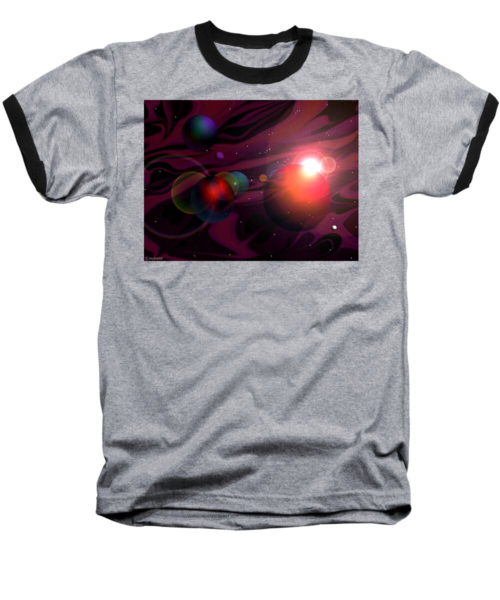 Universe Space Planets Groovy Colors Solar Baseball T-Shirt featuring the digital art Groovy by Brenda Salamone
