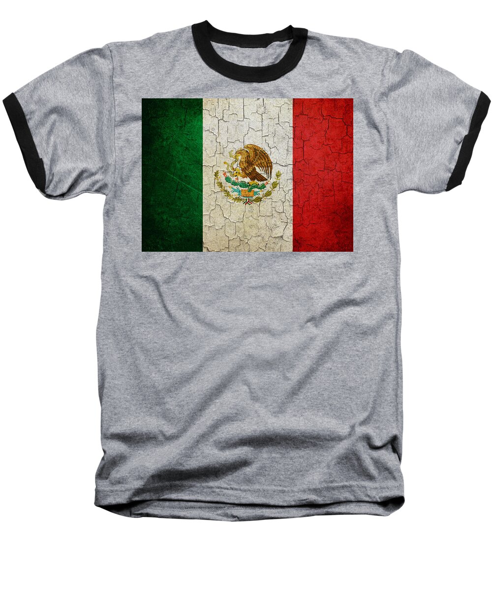 Aged Baseball T-Shirt featuring the digital art Grunge Mexico flag by Steve Ball