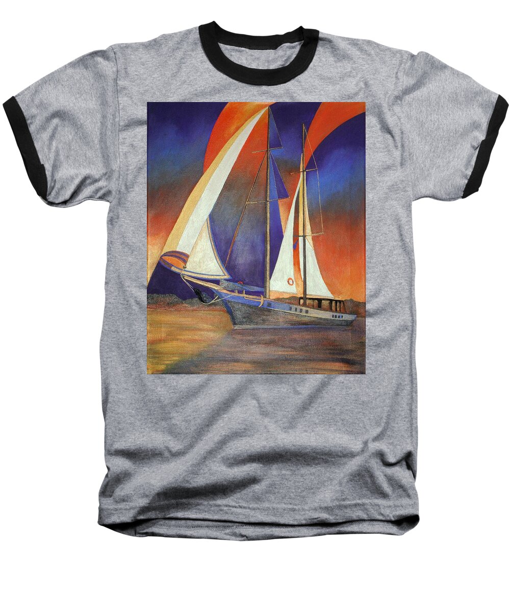 Blue Baseball T-Shirt featuring the painting Gulet Under Sail by Taiche Acrylic Art