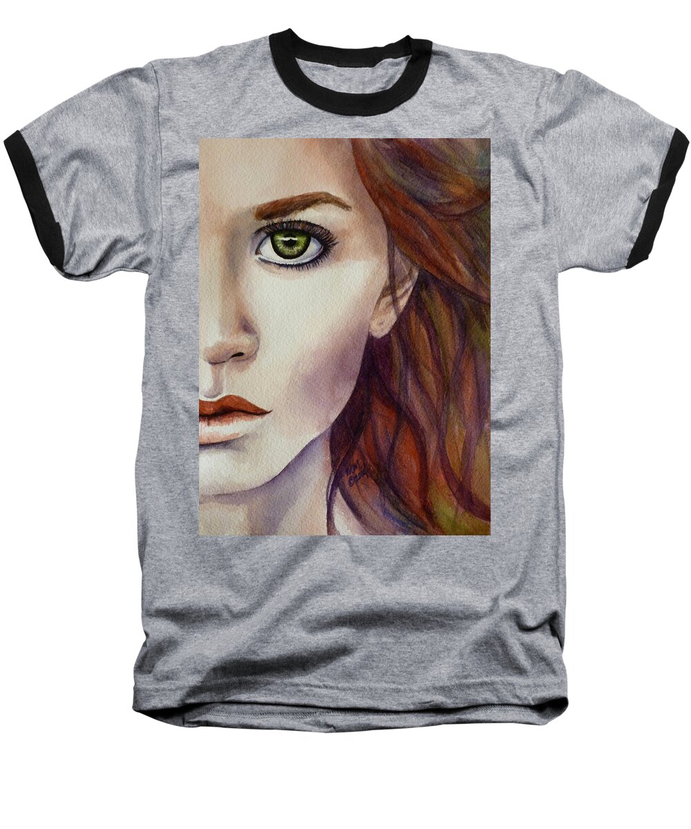 Portrait Of A Redhead. Half A Face Baseball T-Shirt featuring the painting Half a Life by Michal Madison