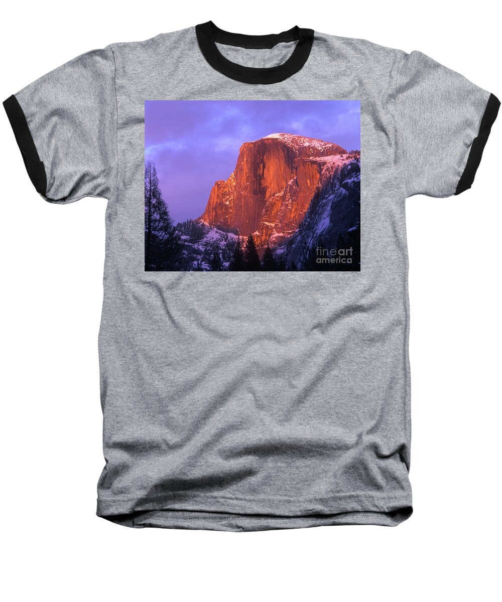 Yosemite Baseball T-Shirt featuring the photograph Half Dome Alpen Glow by Jim And Emily Bush